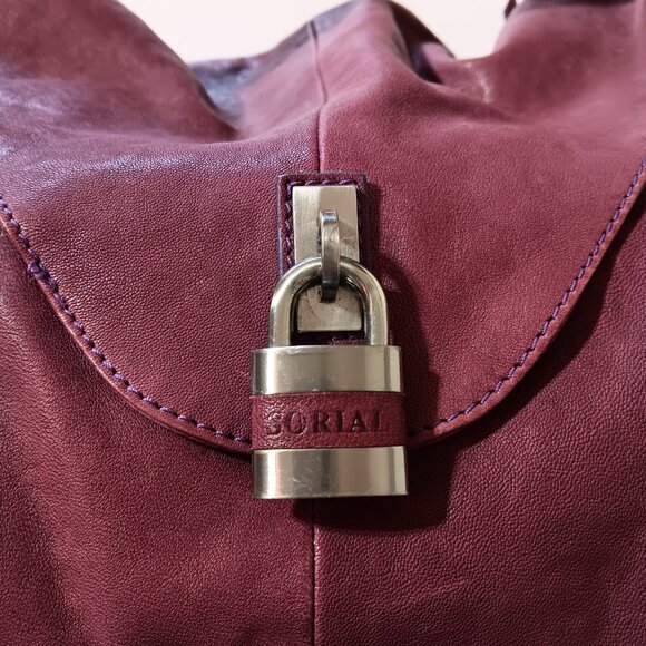 Soriel New York Leather Hobo Handbag, Raspberry color, Silver tone hardware - Picture 4 of 12